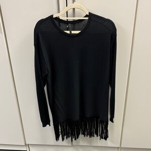 Chic Black Fringe Long Sleeve Top